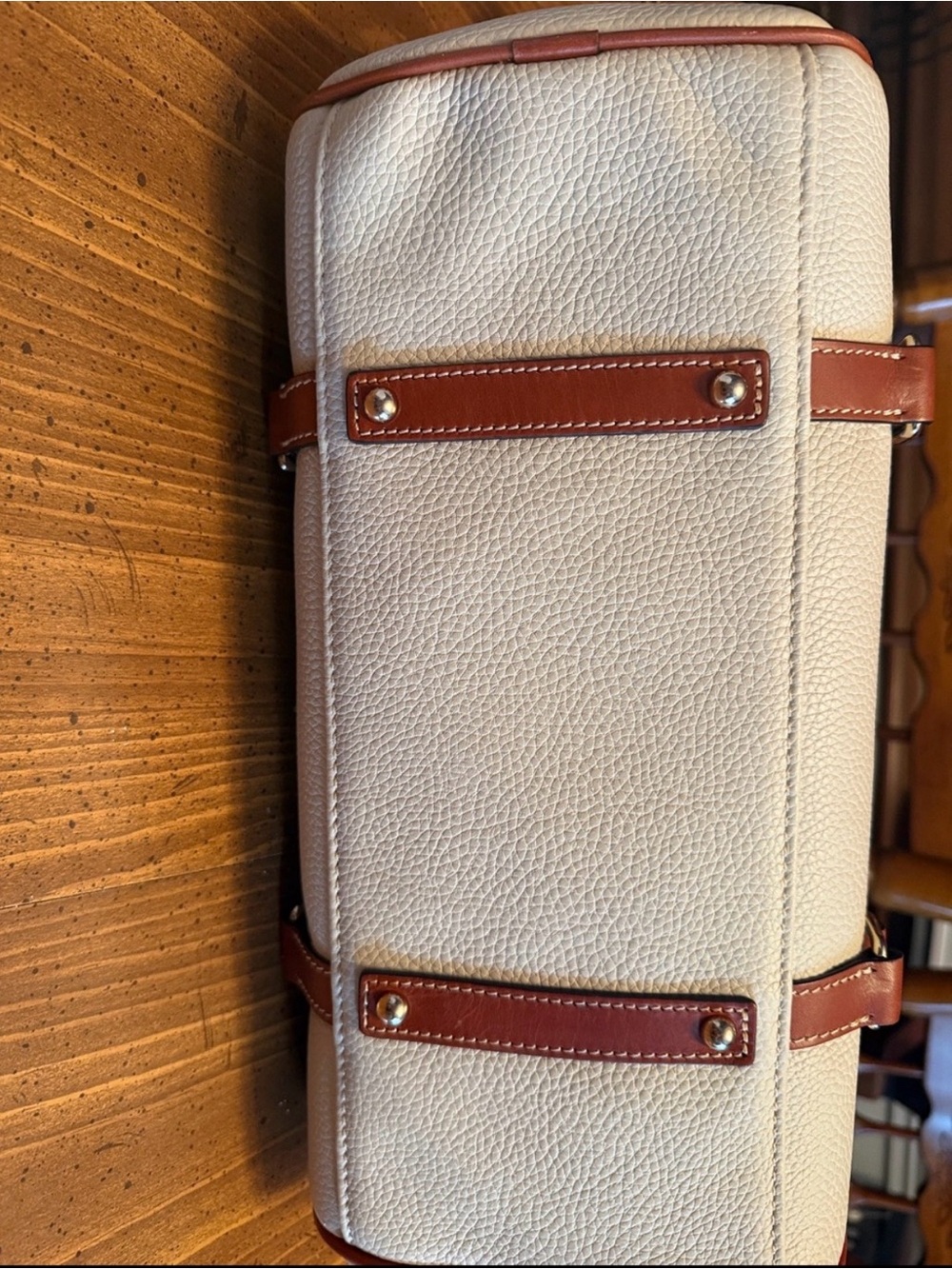 Dooney & Bourke Cream Pebbled Leather Satchel with Tan Trim - Picture 6 of 9